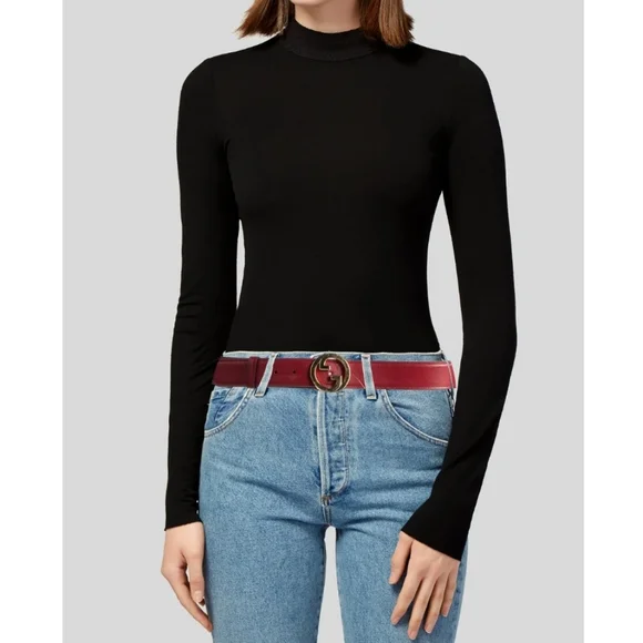 GUCCI BELT BLONDIE GG LOGO Silver BUCKLE RED LEATHER sz 100/ 40-NEW - Picture 3 of 10